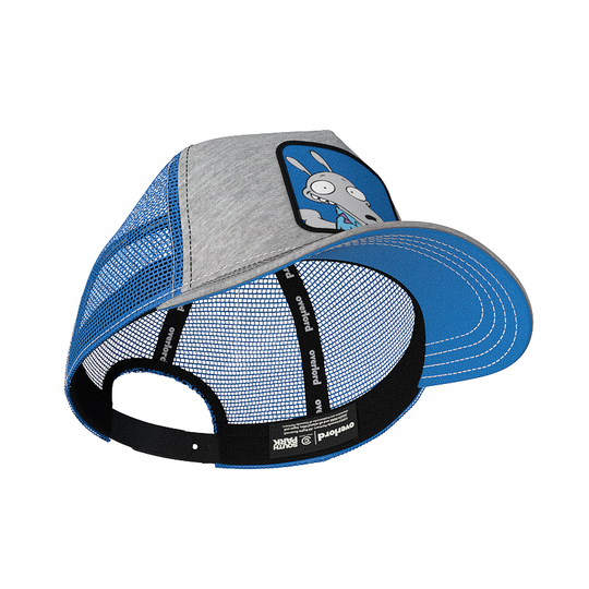 Heather gray jersey OVERLORD X Rocko's Modern Life Rocko trucker baseball cap hat with black sweatband and blue under brim.